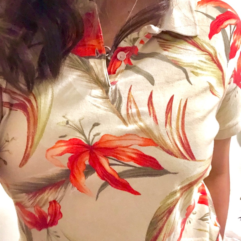 White Stag Stretch Floral Cropped Polo